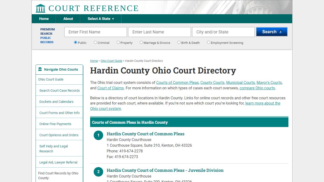 Hardin County Ohio Court Directory | CourtReference.com